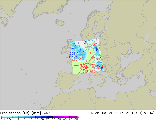 Nied. akkumuliert (6Std) ICON-D2 Di 28.05.2024 21 UTC