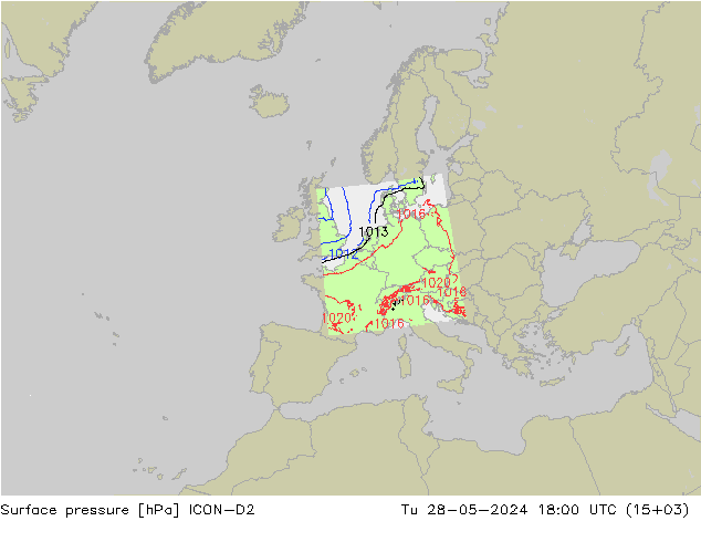 Surface pressure ICON-D2 Tu 28.05.2024 18 UTC