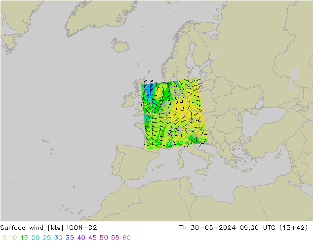 Bodenwind ICON-D2 Do 30.05.2024 09 UTC