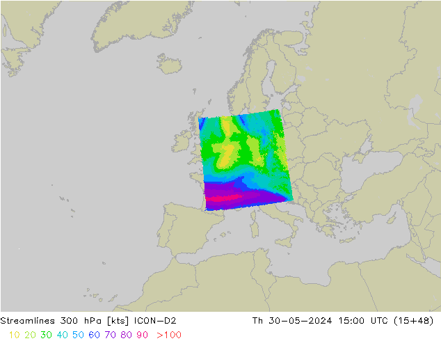 Rüzgar 300 hPa ICON-D2 Per 30.05.2024 15 UTC