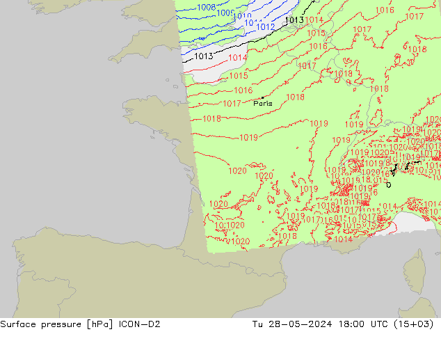 pressão do solo ICON-D2 Ter 28.05.2024 18 UTC