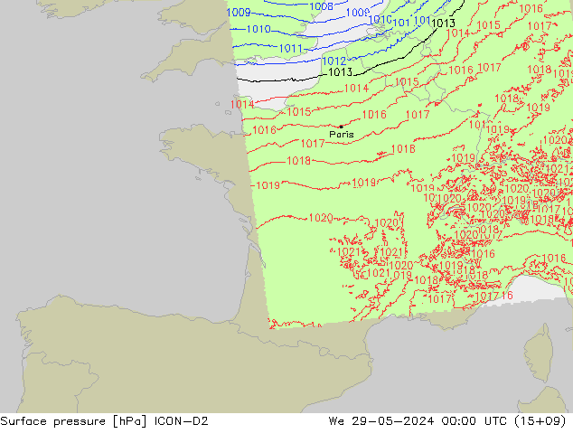 Luchtdruk (Grond) ICON-D2 wo 29.05.2024 00 UTC