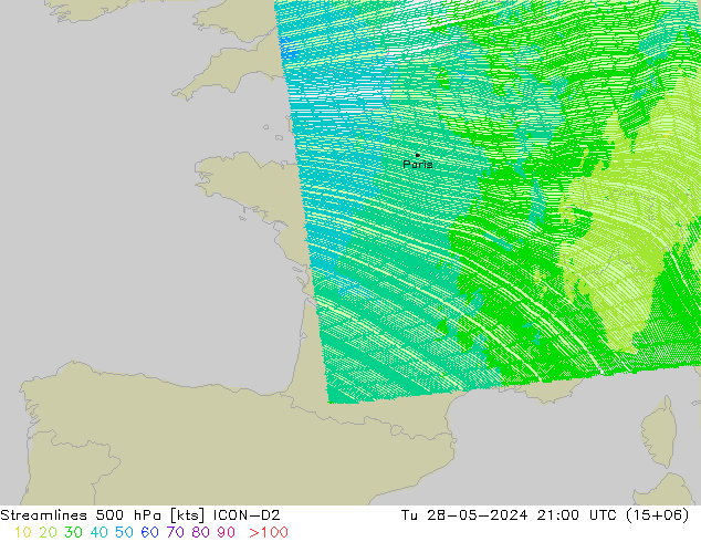 Stroomlijn 500 hPa ICON-D2 di 28.05.2024 21 UTC