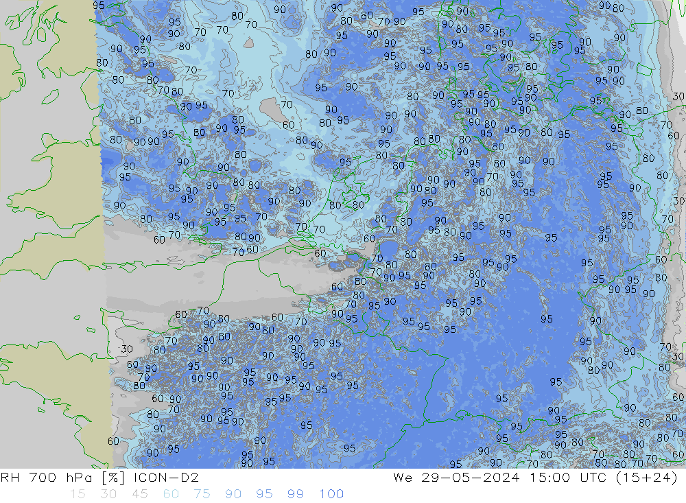 RH 700 hPa ICON-D2 We 29.05.2024 15 UTC