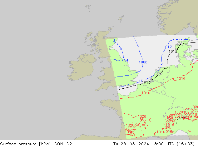 приземное давление ICON-D2 вт 28.05.2024 18 UTC