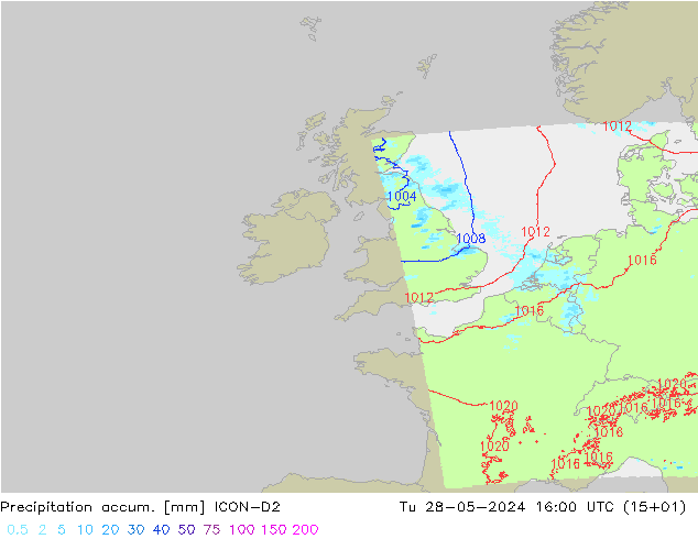 Toplam Yağış ICON-D2 Sa 28.05.2024 16 UTC