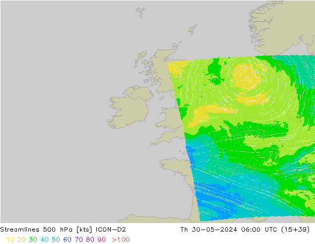 Linia prądu 500 hPa ICON-D2 czw. 30.05.2024 06 UTC