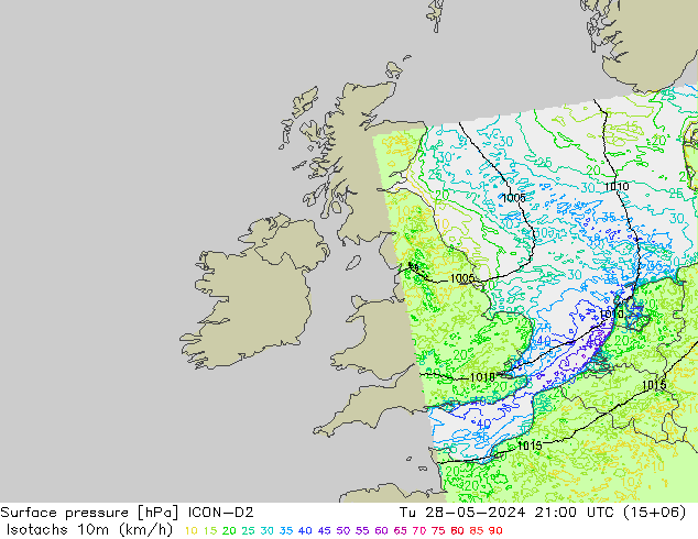 Isotachs (kph) ICON-D2 mar 28.05.2024 21 UTC