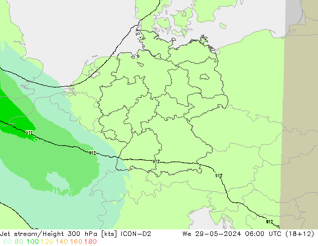 Jet stream/Height 300 hPa ICON-D2 We 29.05.2024 06 UTC