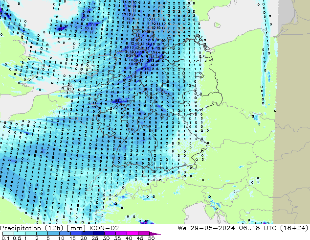 Nied. akkumuliert (12Std) ICON-D2 Mi 29.05.2024 18 UTC