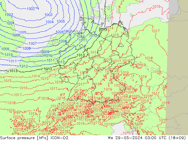 pression de l'air ICON-D2 mer 29.05.2024 03 UTC