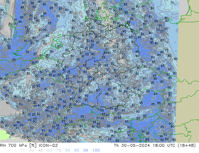 RH 700 hPa ICON-D2 Do 30.05.2024 18 UTC