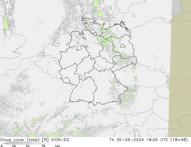 Nubi (totali) ICON-D2 gio 30.05.2024 18 UTC