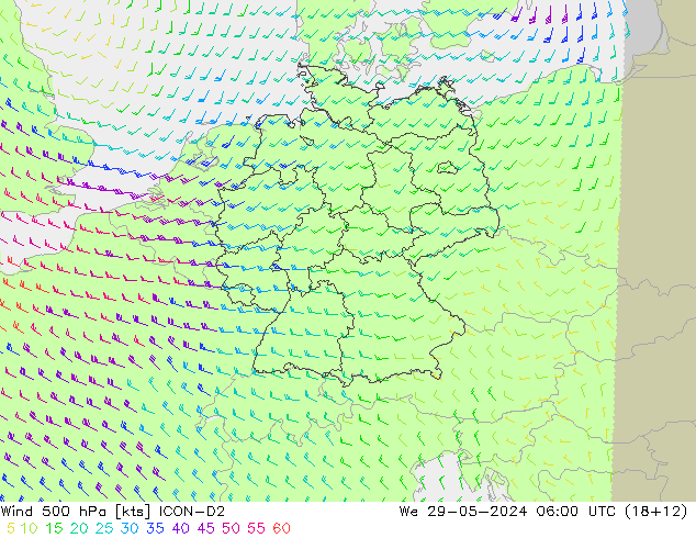 Wind 500 hPa ICON-D2 We 29.05.2024 06 UTC