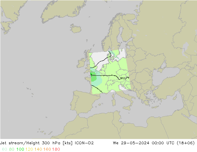 高速氣流 ICON-D2 星期三 29.05.2024 00 UTC