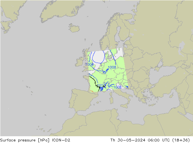 Surface pressure ICON-D2 Th 30.05.2024 06 UTC