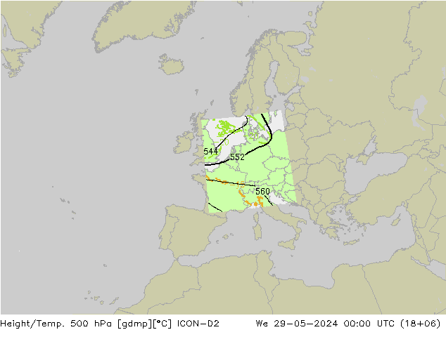 Height/Temp. 500 hPa ICON-D2 We 29.05.2024 00 UTC