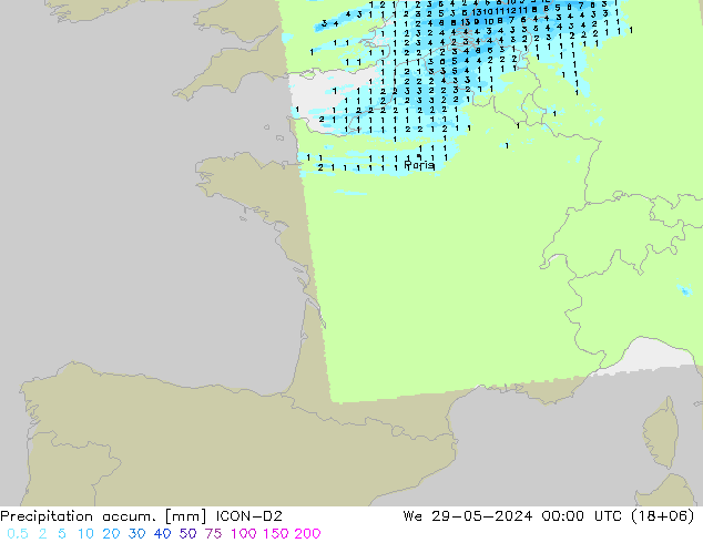 Nied. akkumuliert ICON-D2 Mi 29.05.2024 00 UTC