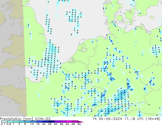 осадки ICON-D2 чт 30.05.2024 18 UTC