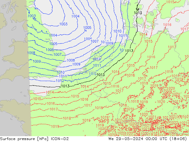 地面气压 ICON-D2 星期三 29.05.2024 00 UTC