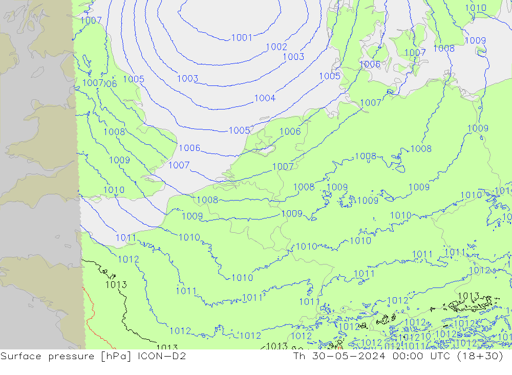 приземное давление ICON-D2 чт 30.05.2024 00 UTC