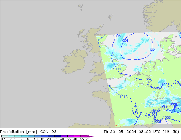Precipitation ICON-D2 Th 30.05.2024 09 UTC