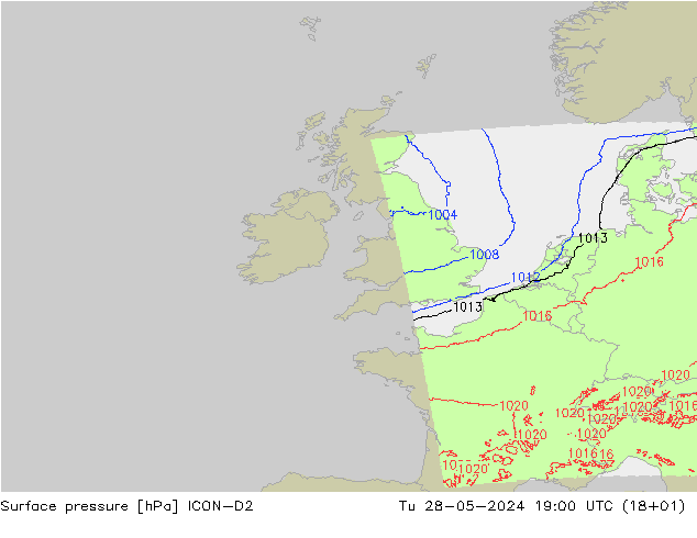 Surface pressure ICON-D2 Tu 28.05.2024 19 UTC