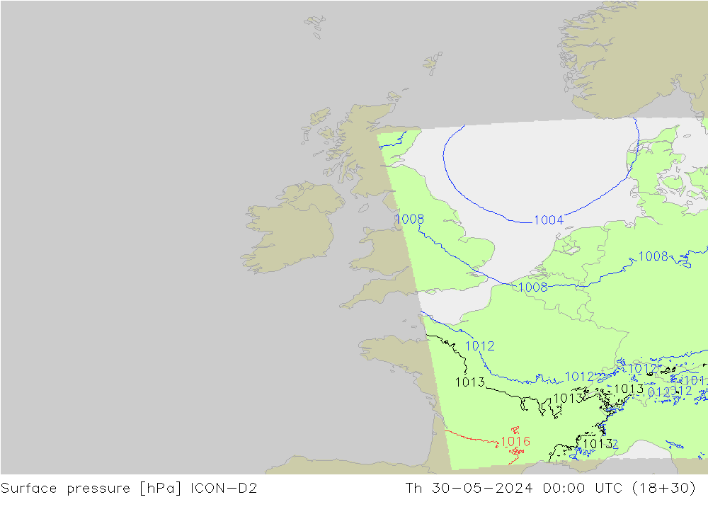 приземное давление ICON-D2 чт 30.05.2024 00 UTC