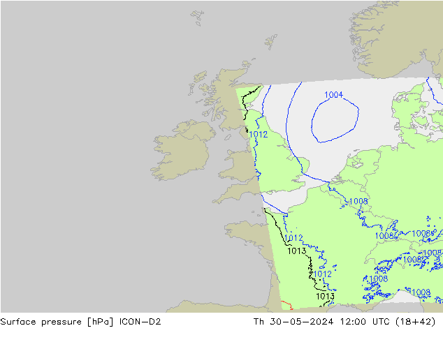 ciśnienie ICON-D2 czw. 30.05.2024 12 UTC