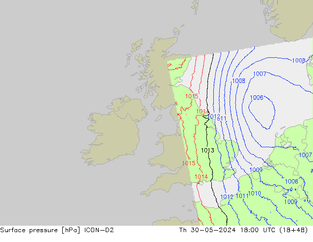 Luchtdruk (Grond) ICON-D2 do 30.05.2024 18 UTC