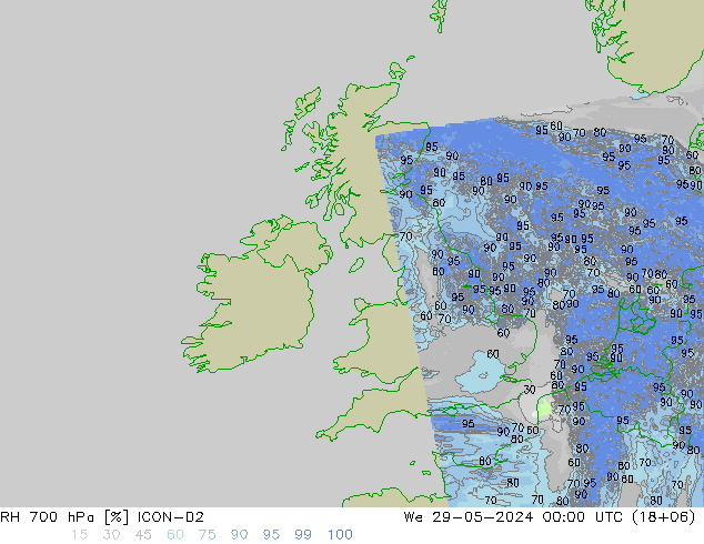 RH 700 hPa ICON-D2 St 29.05.2024 00 UTC