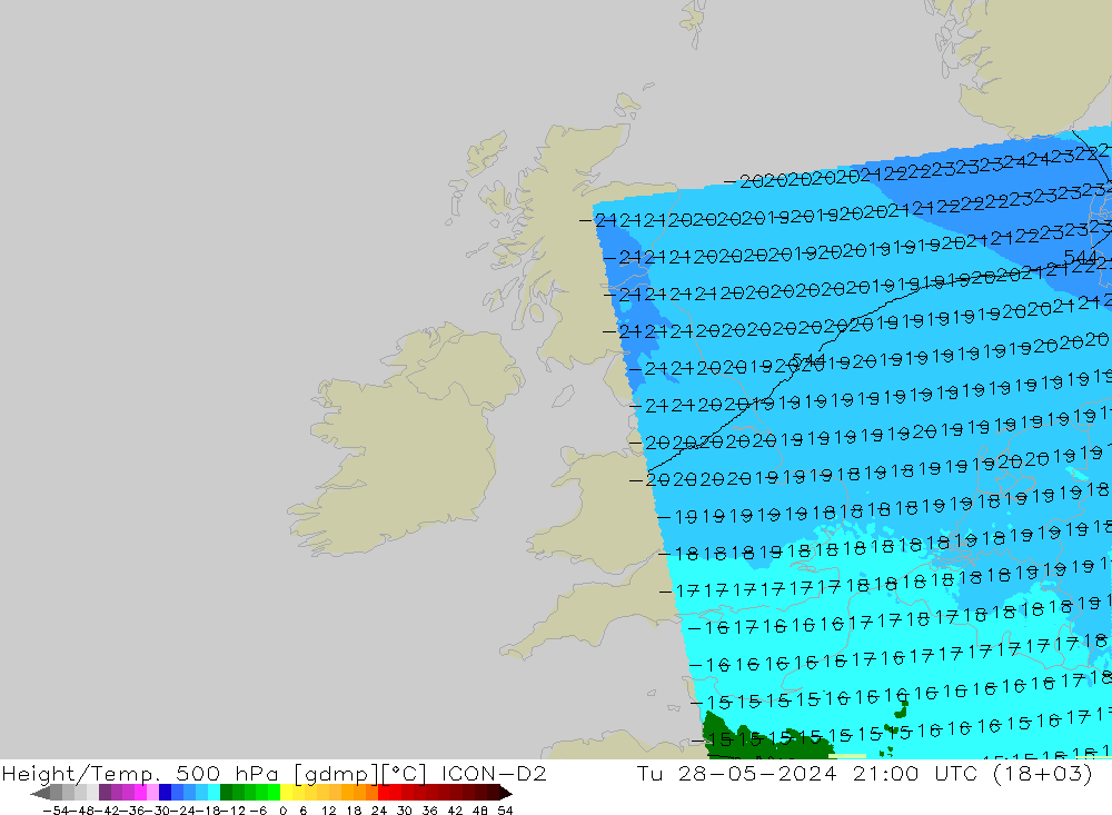 Height/Temp. 500 hPa ICON-D2  28.05.2024 21 UTC