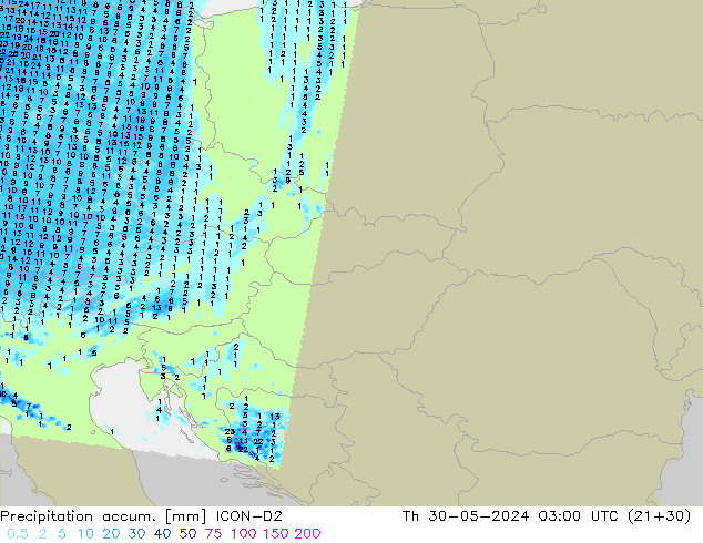 Précipitation accum. ICON-D2 jeu 30.05.2024 03 UTC