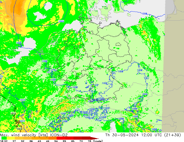 Windböen ICON-D2 Do 30.05.2024 12 UTC