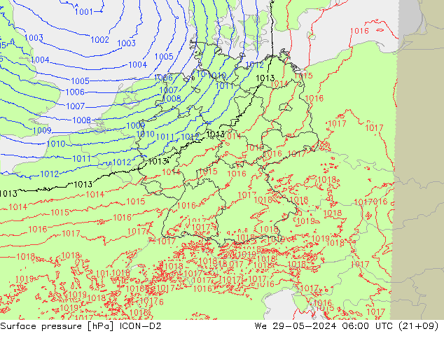 приземное давление ICON-D2 ср 29.05.2024 06 UTC