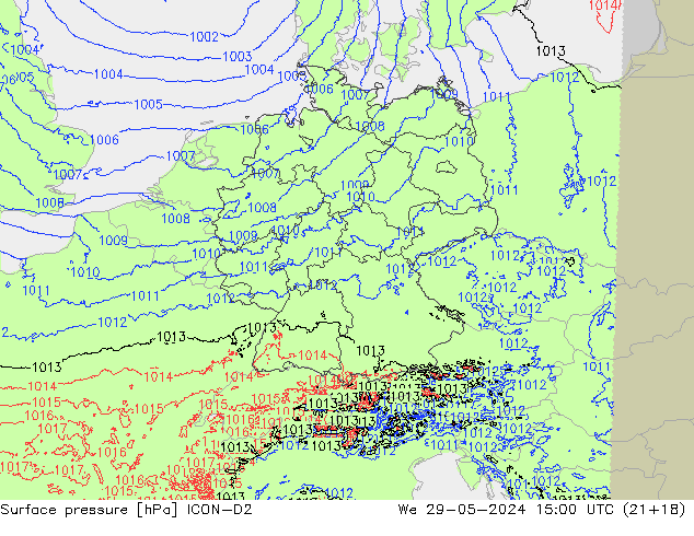 Atmosférický tlak ICON-D2 St 29.05.2024 15 UTC