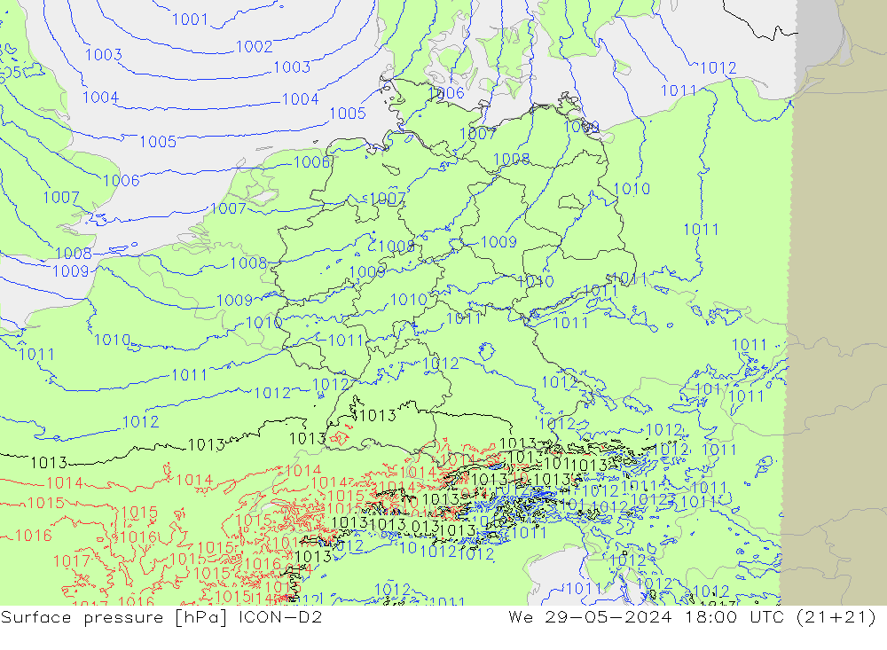 pressão do solo ICON-D2 Qua 29.05.2024 18 UTC