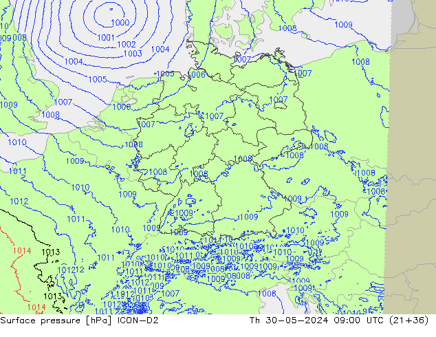 приземное давление ICON-D2 чт 30.05.2024 09 UTC