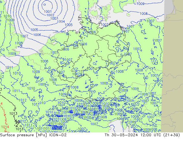 pressão do solo ICON-D2 Qui 30.05.2024 12 UTC