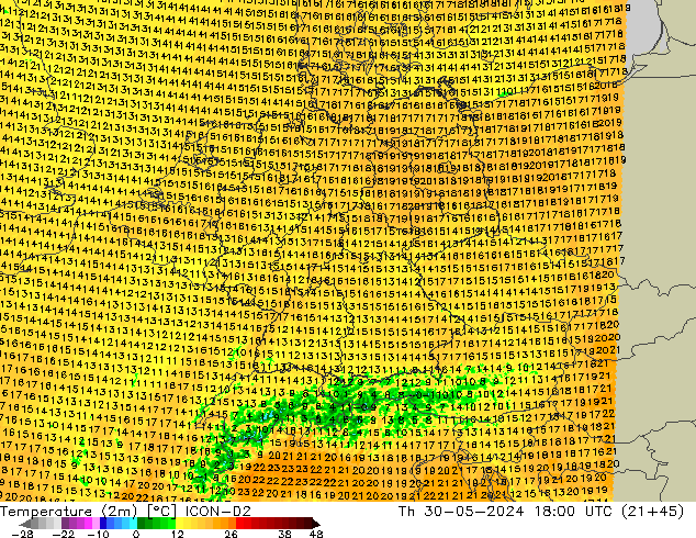 Sıcaklık Haritası (2m) ICON-D2 Per 30.05.2024 18 UTC