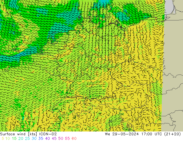风 10 米 ICON-D2 星期三 29.05.2024 17 UTC