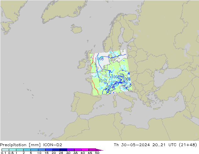 precipitação ICON-D2 Qui 30.05.2024 21 UTC