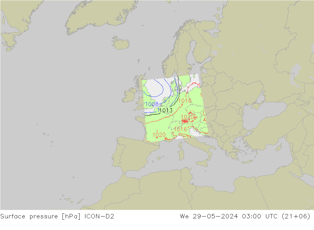 pression de l'air ICON-D2 mer 29.05.2024 03 UTC