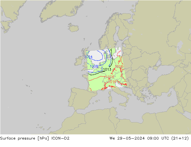 地面气压 ICON-D2 星期三 29.05.2024 09 UTC