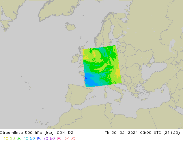 Stroomlijn 500 hPa ICON-D2 do 30.05.2024 03 UTC