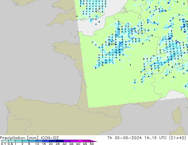 Precipitazione ICON-D2 gio 30.05.2024 15 UTC