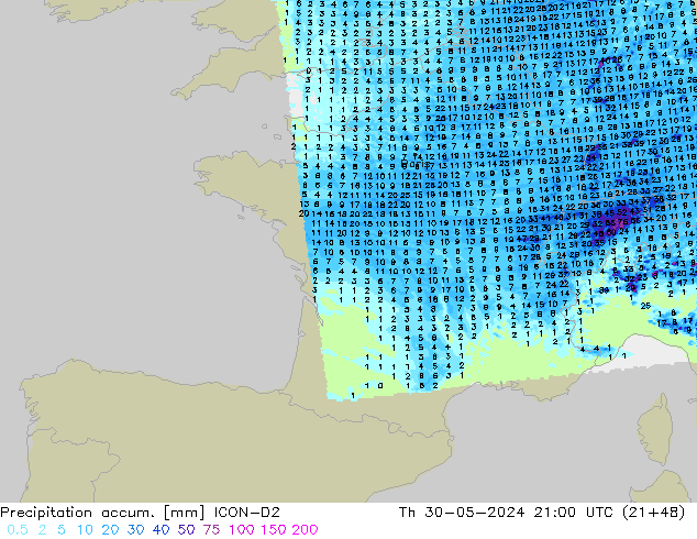 Toplam Yağış ICON-D2 Per 30.05.2024 21 UTC