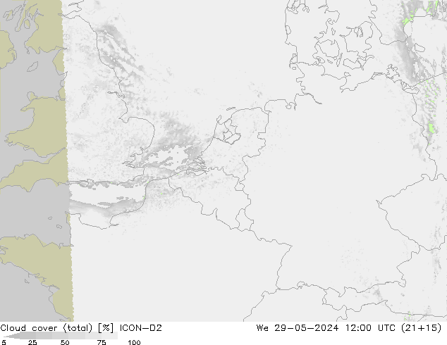 zachmurzenie (suma) ICON-D2 śro. 29.05.2024 12 UTC