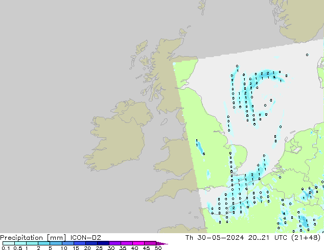 Precipitation ICON-D2 Th 30.05.2024 21 UTC