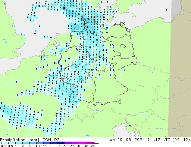 Precipitation ICON-D2 We 29.05.2024 12 UTC